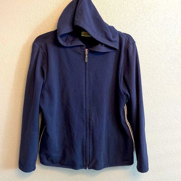 St. John’s Bay- navy blue racing stripe athletic track jacket- Size PM - Picture 1 of 8